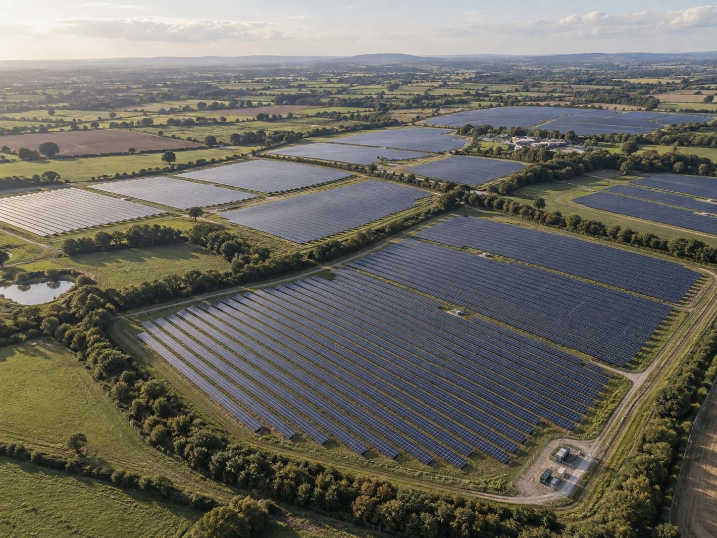 Aerial view of a multi-phase utility-scale solar development.